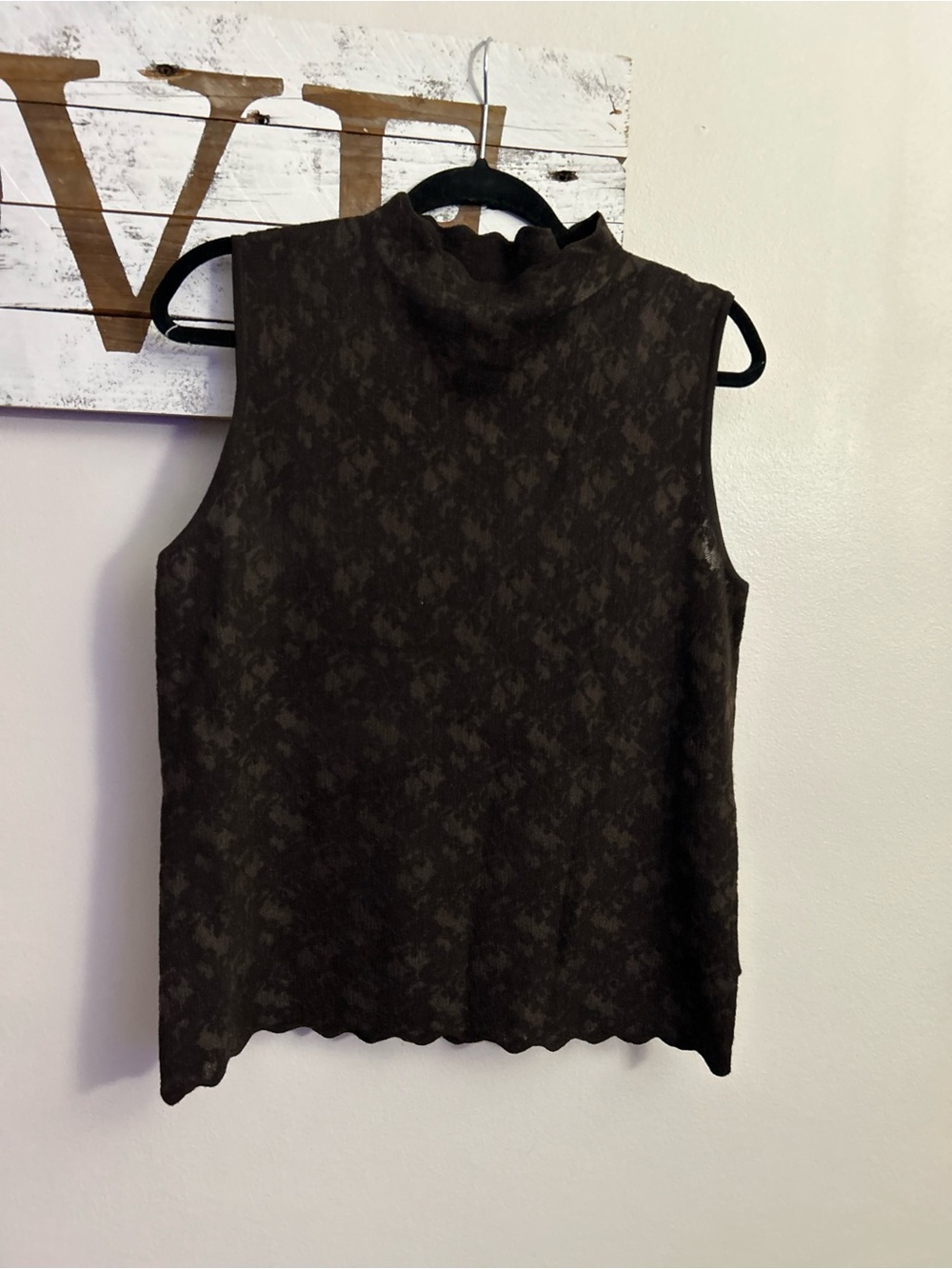 Sleeveless Mock Neck Lace-Texture Top - Dark Brown